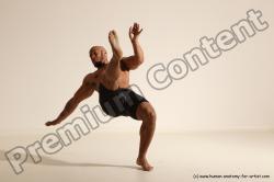 Underwear Gymnastic poses Man Black Muscular Bald Dancing Dynamic poses Academic